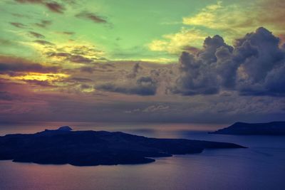 Scenic view of sea against dramatic sky