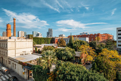 A view of an old industrial district converted into new modern neighbourhood in barcelona