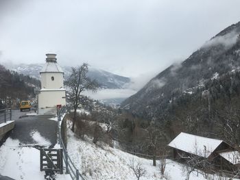 Scenic view of mountains against sky during winter