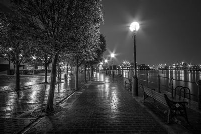 Illuminated footpath at night