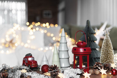 Christmas decorations on table