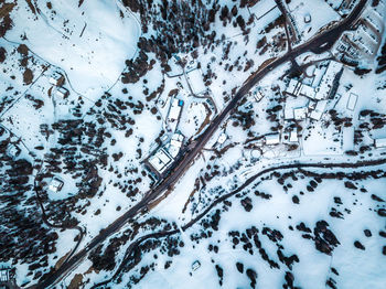 High angle view of snow covered trees