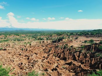 High angle view of dramatic landscape against sky