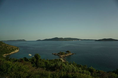 Scenic view of sea against clear sky