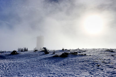 Scenic view of sea against sky during winter