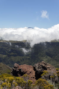 Scenic view of volcanic landscape against sky