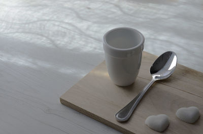 High angle view of coffee on table