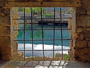 Buildings seen through window