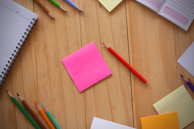 High angle view of books on table