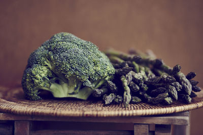 Close-up of asparagus and broccoli on table