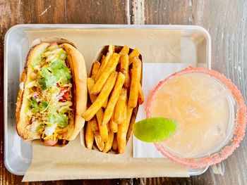 High angle view of food on table