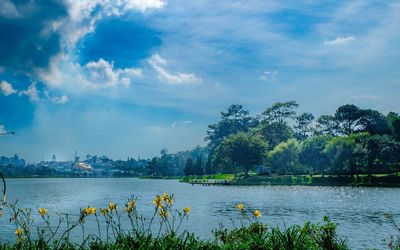 Scenic view of lake against sky