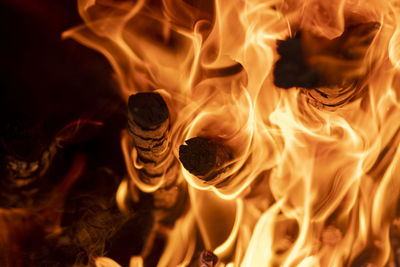 Close-up of fire in the dark