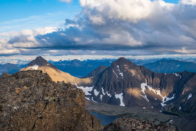 Panoramic view of snowcapped mountains against sky