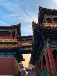 Low angle view of temple building against sky