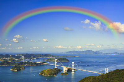 Kurushima strait bridge on shimanami kaido and rainbow