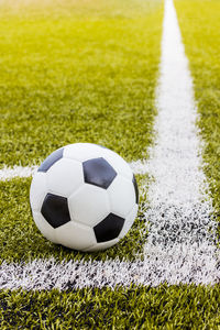 High angle view of soccer ball on field