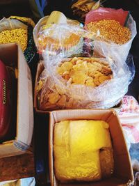 High angle view of food for sale at market stall