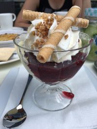 Close-up of ice cream on table