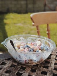 Close-up of water in bowl on table