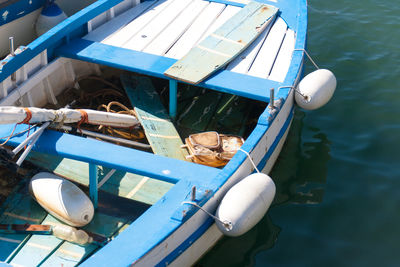 High angle view of boats moored in sea