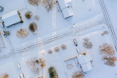 High angle view of people on table