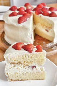 Close-up of strawberry shortcake on table