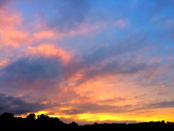 Silhouette of trees against dramatic sky