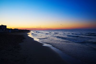 Scenic view of sea against clear sky during sunset