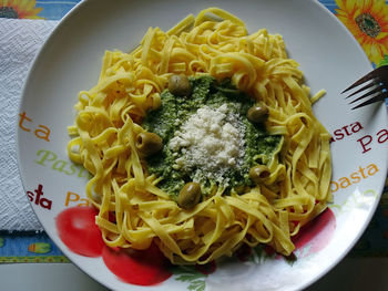 High angle view of meal served on table