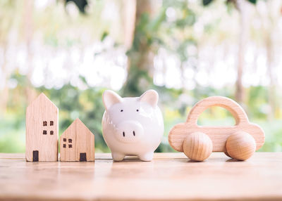 Close-up of piggy bank on table