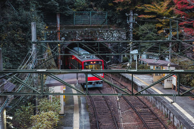 High angle view of train on railroad tracks