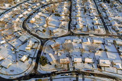 High angle view of city street during winter