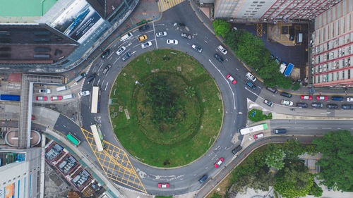 Aerial view of bridge in city