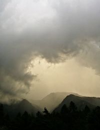 Scenic view of mountains against cloudy sky