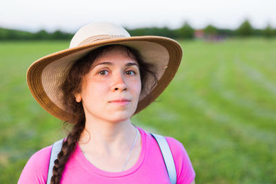 Portrait of a girl wearing hat