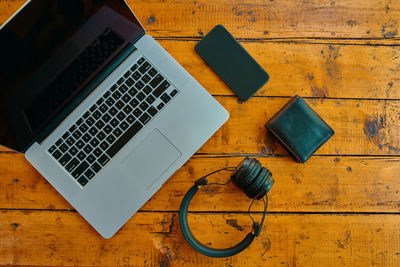 High angle view of laptop on table