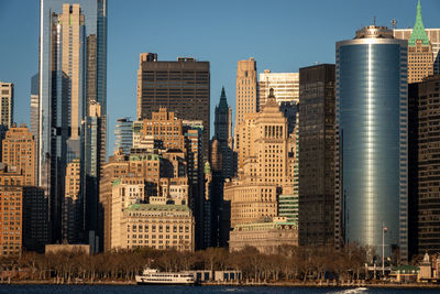 Skyscrapers in city at night
