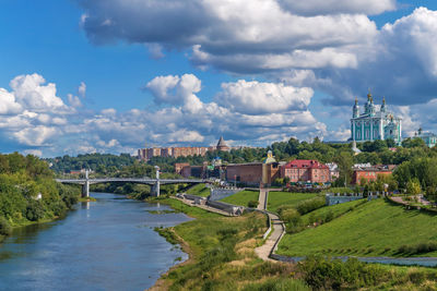 View of smolensk with dormition cathedral from dnieper river, russia