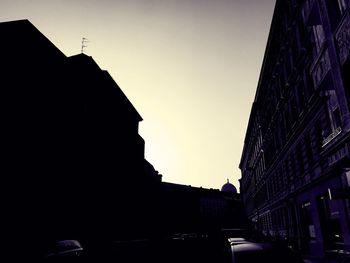 Low angle view of buildings against clear sky