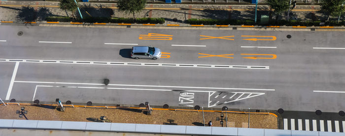 High angle view of people in city