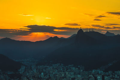 Scenic view of silhouette mountains against sky during sunset