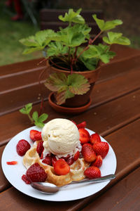 Close-up of dessert in plate on table