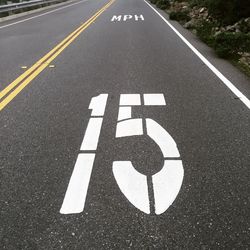 High angle view of arrow symbol on road