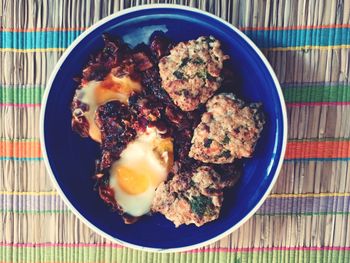 High angle view of breakfast served in plate