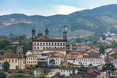 View of the historic city of ouro preto in minas gerais with its colonial-style houses and churches