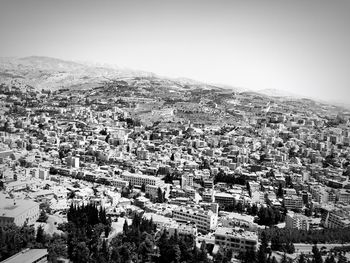 High angle view of town against sky