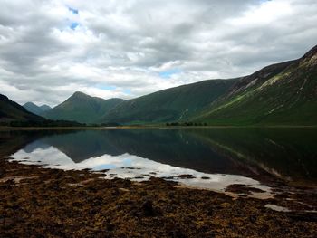 Reflection of mountain range in lake