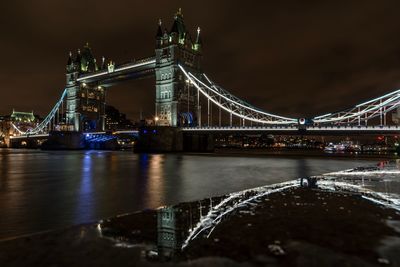 View of suspension bridge at night