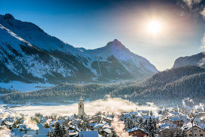 Mountain town in winter